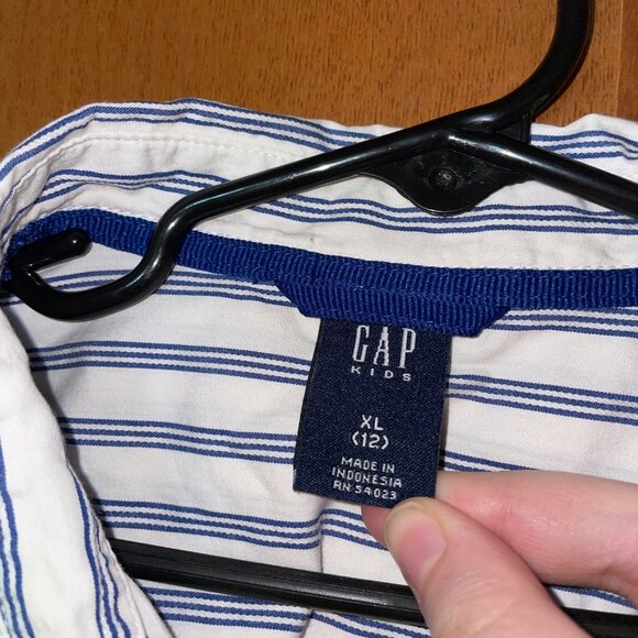 Gap Kids XL Boys Striped Button-Down Shirt Blue & White Long Sleeve Cotton - Picture 4 of 6